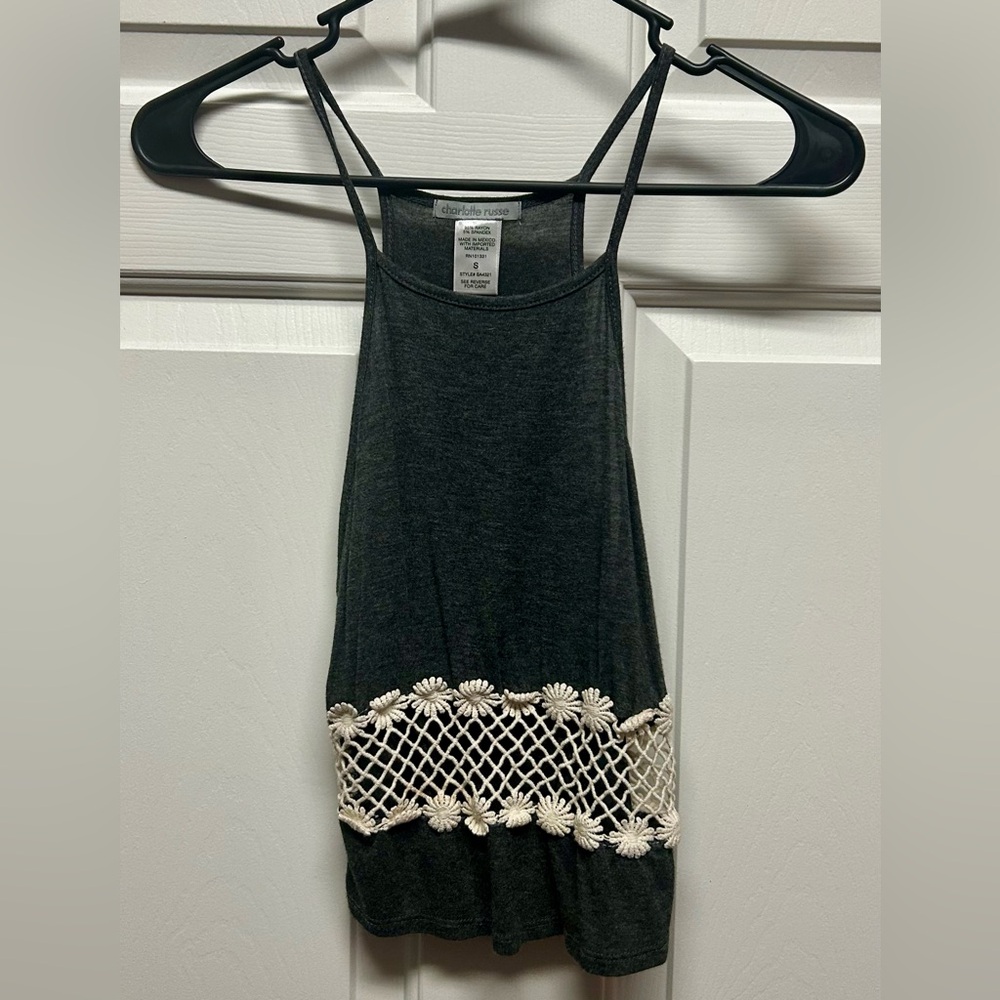 Charlotte Russe Black Tank with Cream Crochet Waistband
